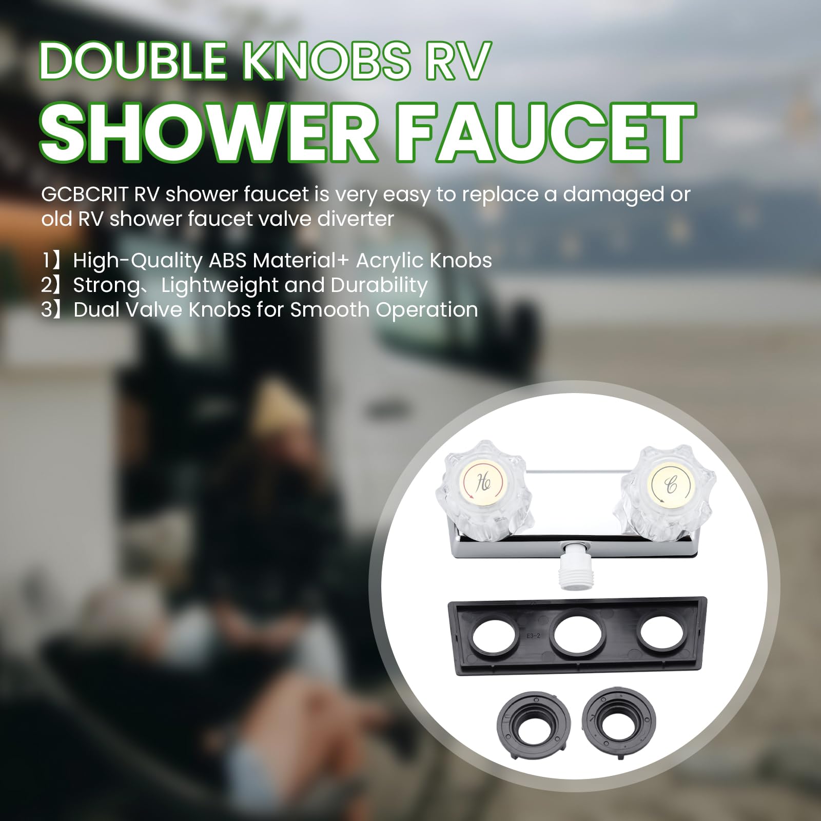 RV Shower Faucet, Dual-Handle Camper Shower Faucet with Acrylic Knobs, 4'' RV Shower Valve Diverter, RV Outdoor Shower for RV, C